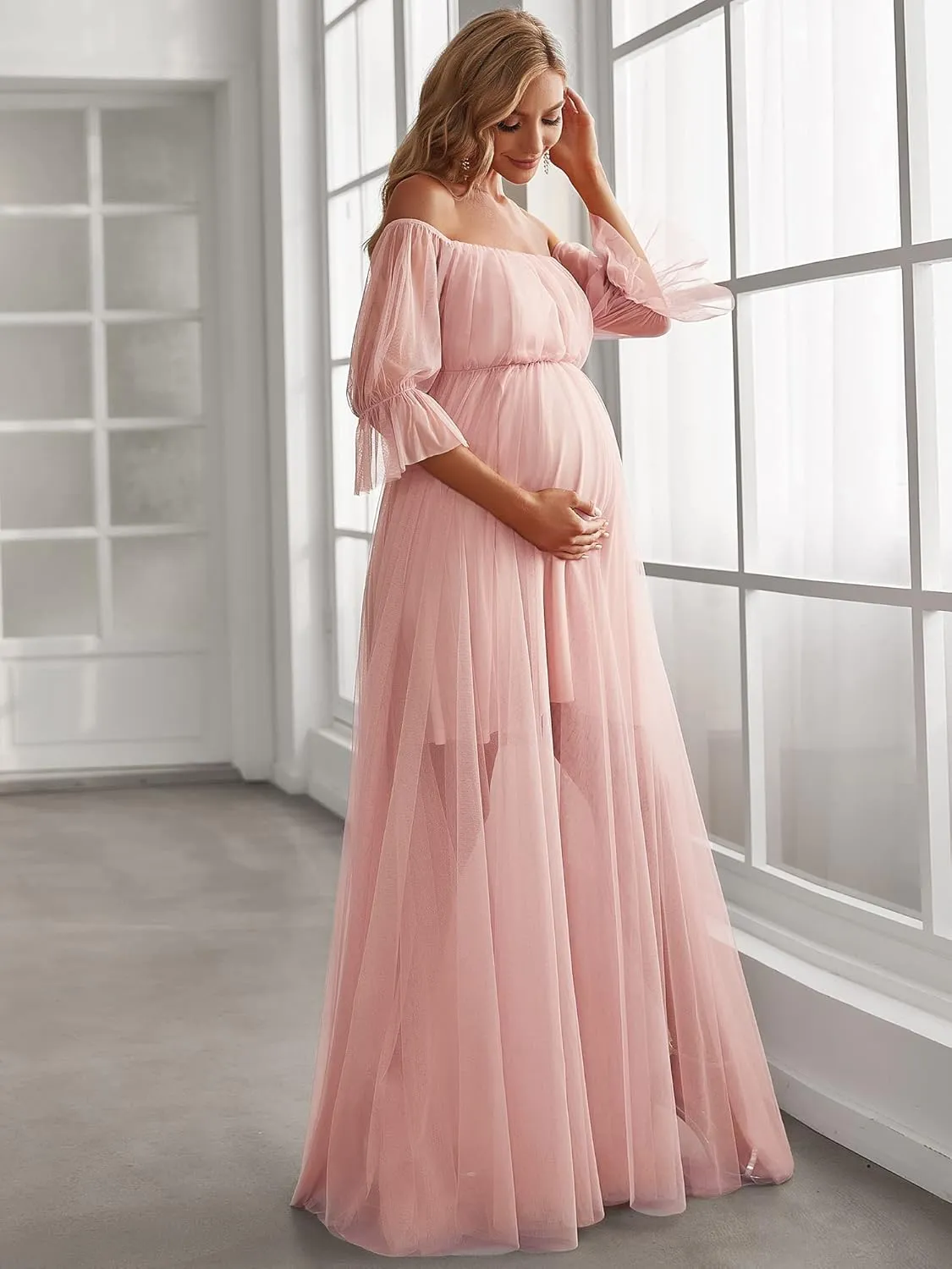 Ever-Pretty Women's Off-Shoulder A-line Tulle Maternity Dress for Baby Shower 20862