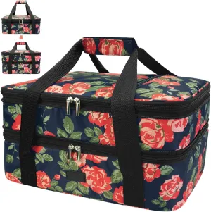Expandable Casserole Carrier Bag - Double Decker Food Bag, Insulated Casserole Carrier for Hot or Cold Food, Lasagna Holder Tote for Picnics,Beaches,Traveling or Gifts