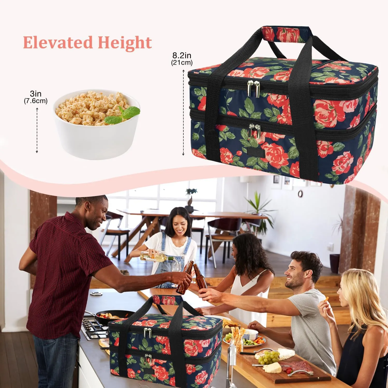 Expandable Casserole Carrier Bag - Double Decker Food Bag, Insulated Casserole Carrier for Hot or Cold Food, Lasagna Holder Tote for Picnics,Beaches,Traveling or Gifts