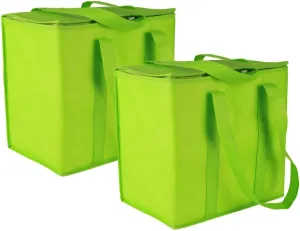 Ezek Reusable Insulated Grocery Bags in Green, Stand Upright, Double The Sturdy Zipper, Eco-Friendly Heavy Duty Non-Woven Reinforced Bottom & Handles.