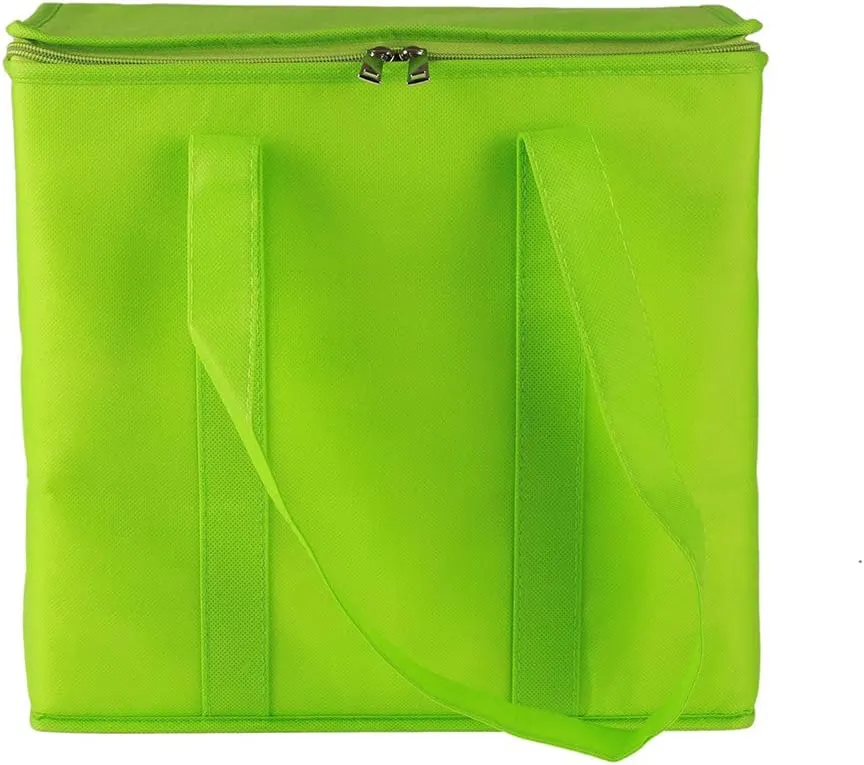 Ezek Reusable Insulated Grocery Bags in Green, Stand Upright, Double The Sturdy Zipper, Eco-Friendly Heavy Duty Non-Woven Reinforced Bottom & Handles.