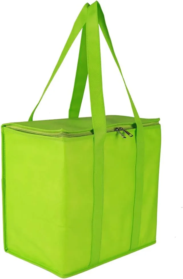 Ezek Reusable Insulated Grocery Bags in Green, Stand Upright, Double The Sturdy Zipper, Eco-Friendly Heavy Duty Non-Woven Reinforced Bottom & Handles.