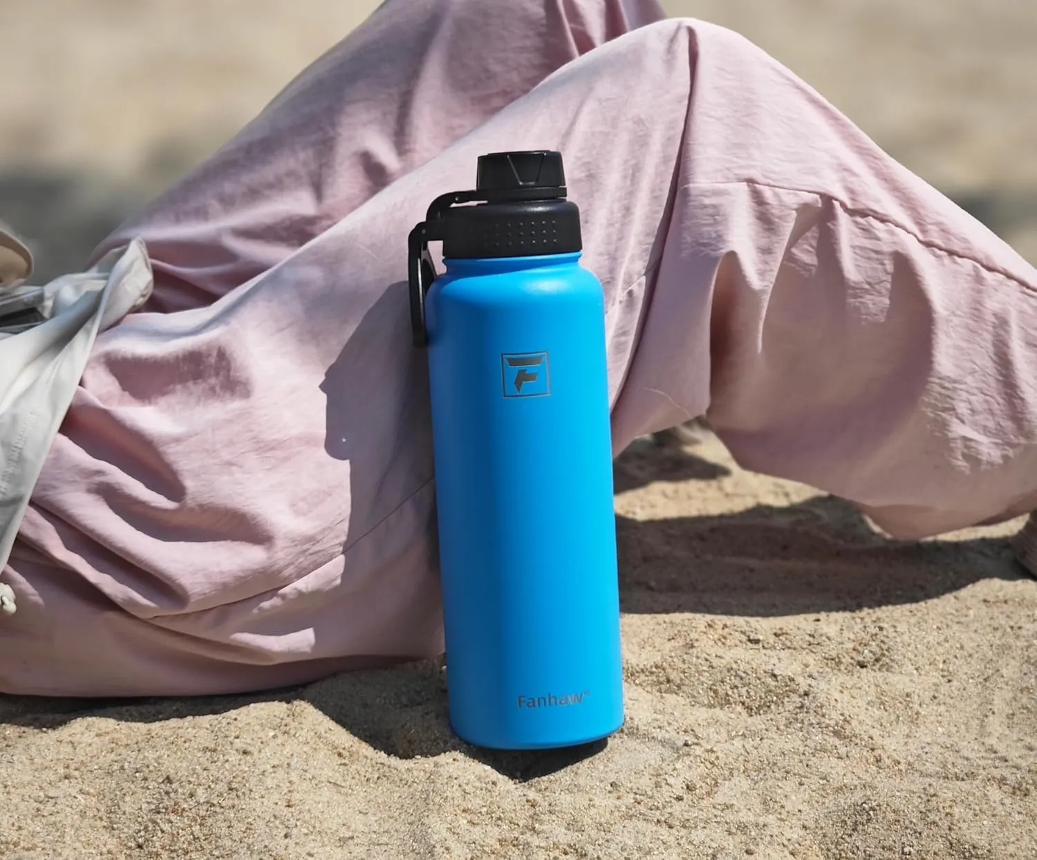 Fanhaw 40 oz Stainless Steel Insulated Water Bottle With 3 Lids (Straw, Spout and Carabiner Lid) - Double Walled Travel Thermal Canteen Mug (Black)