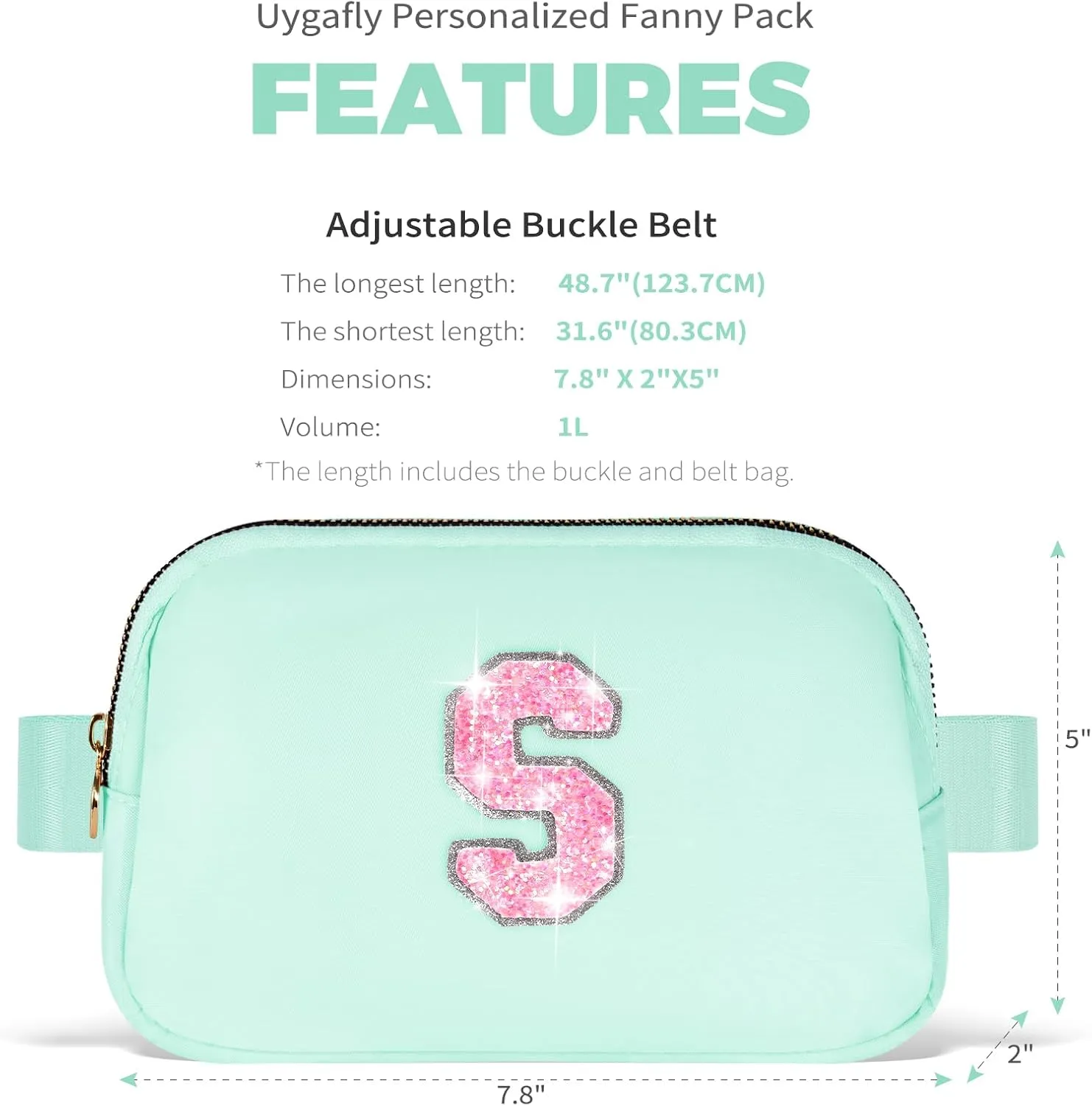 Fanny Pack Belt Bag Crossbody Bags with Initials Letter Patch Trendy Stuff for Teens Cute Stuff Birthday Gifts for Teenager Girls | Light Green,Initial S