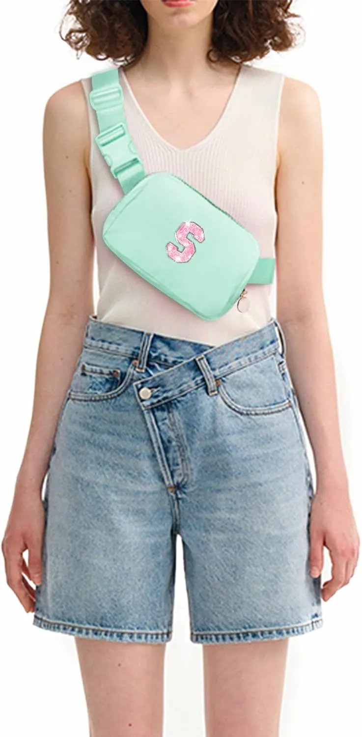Fanny Pack Belt Bag Crossbody Bags with Initials Letter Patch Trendy Stuff for Teens Cute Stuff Birthday Gifts for Teenager Girls | Light Green,Initial S