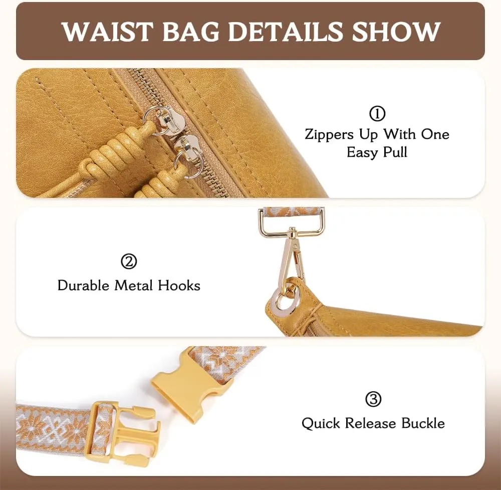 Fanny Pack Crossbody Bags for Women Vegan Leather Belt Bag Waist Pack Causal Chest Bum Bag With 2 Straps Yellow