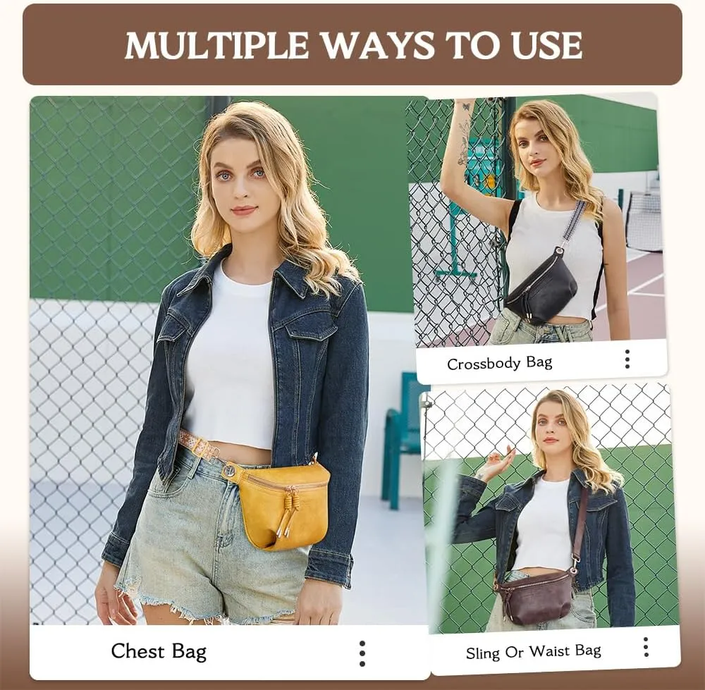 Fanny Pack Crossbody Bags for Women Vegan Leather Belt Bag Waist Pack Causal Chest Bum Bag With 2 Straps Yellow