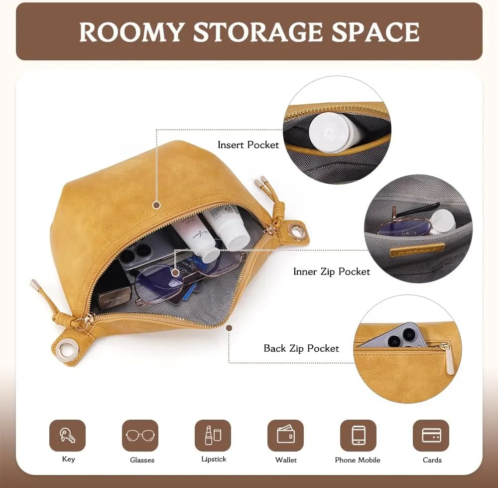 Fanny Pack Crossbody Bags for Women Vegan Leather Belt Bag Waist Pack Causal Chest Bum Bag With 2 Straps Yellow
