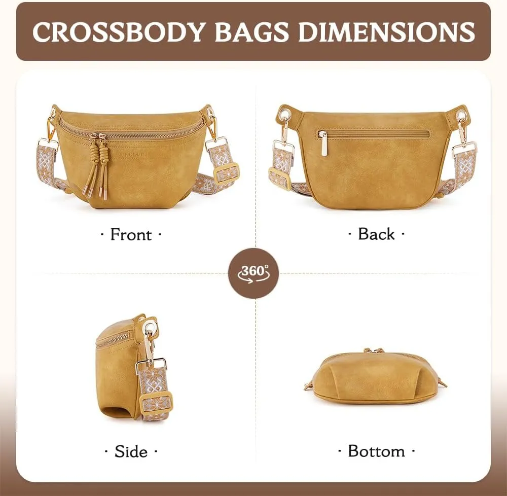 Fanny Pack Crossbody Bags for Women Vegan Leather Belt Bag Waist Pack Causal Chest Bum Bag With 2 Straps Yellow