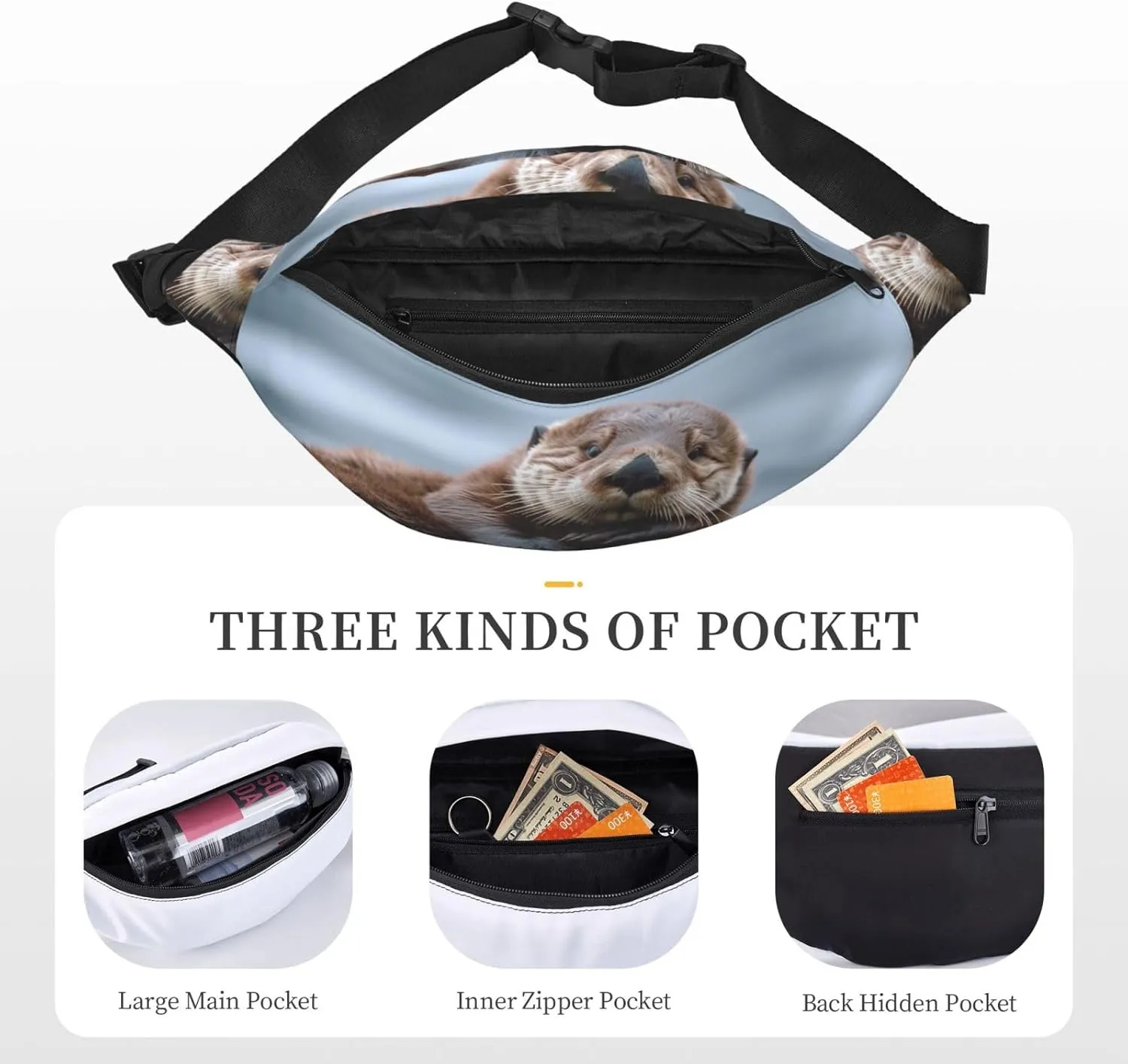 Fanny Pack for Men Women Waist Bag Adjustable Waist Pack Crossbody Belt Bag Lazy and Relaxing Otter Bum Bag