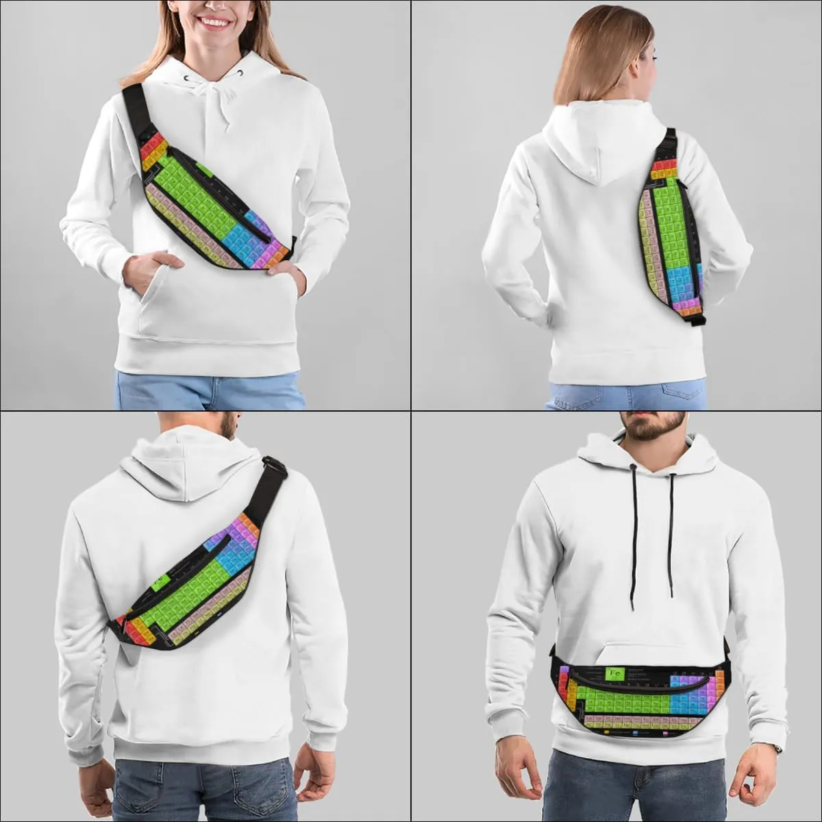 Fanny Pack for Women Men Chemical Element Table Pattern Waist Pack Crossbody Bag with Adjustable Straps for Hiking Running Walking Travel Cycling