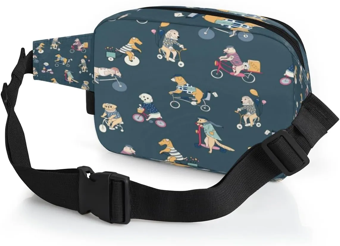 Fanny Pack for Women Men Cute Dogs Paint Crossbody Belt Bag with 3 Zipper Pockets Fashion Waterproof Waist Pack with Adjustable Strap for Travel Running Hiking Cycling