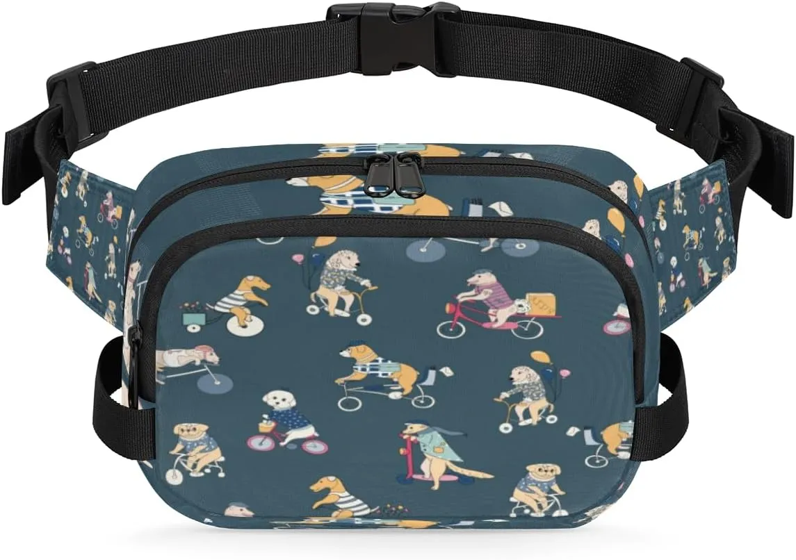Fanny Pack for Women Men Cute Dogs Paint Crossbody Belt Bag with 3 Zipper Pockets Fashion Waterproof Waist Pack with Adjustable Strap for Travel Running Hiking Cycling