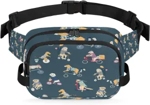 Fanny Pack for Women Men Cute Dogs Paint Crossbody Belt Bag with 3 Zipper Pockets Fashion Waterproof Waist Pack with Adjustable Strap for Travel Running Hiking Cycling
