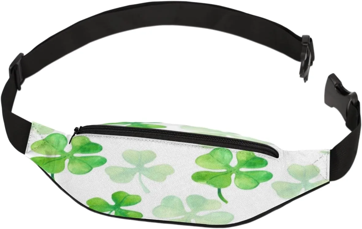 Fanny Pack for Women Men Waist Pack Four Leaves Lucky Clover Crossbody Bag with Adjustable Straps for Hiking Running Walking Travel Cycling