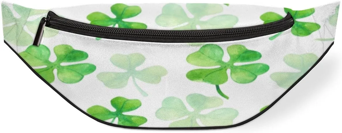 Fanny Pack for Women Men Waist Pack Four Leaves Lucky Clover Crossbody Bag with Adjustable Straps for Hiking Running Walking Travel Cycling