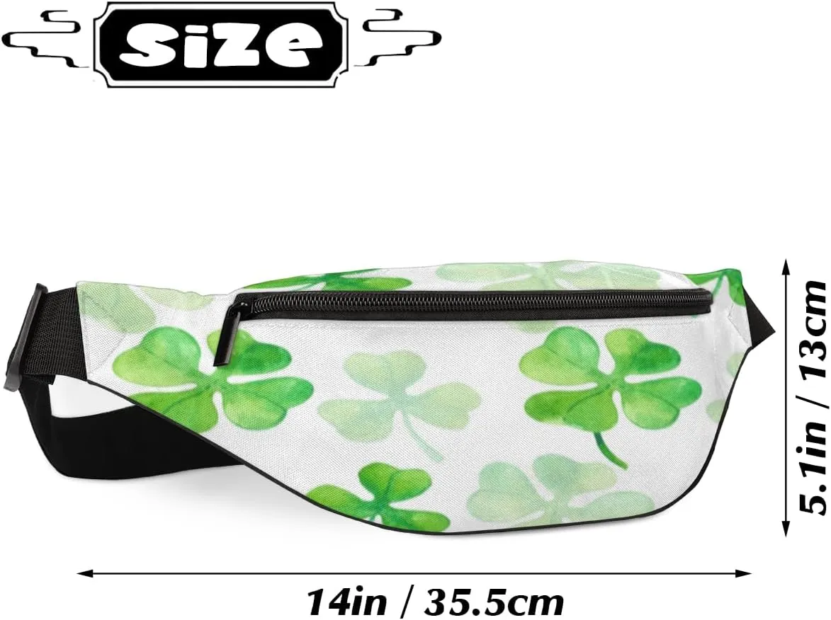 Fanny Pack for Women Men Waist Pack Four Leaves Lucky Clover Crossbody Bag with Adjustable Straps for Hiking Running Walking Travel Cycling