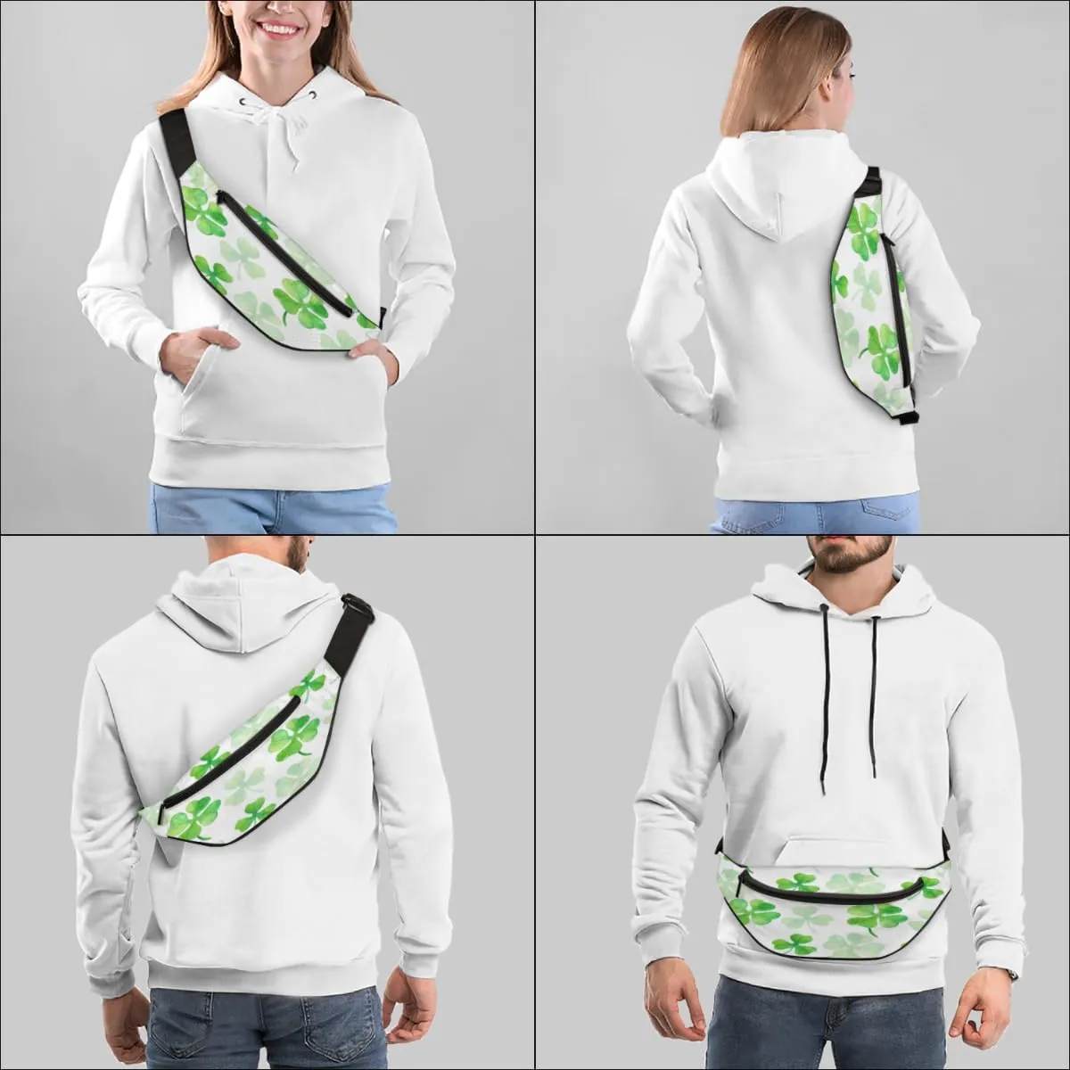 Fanny Pack for Women Men Waist Pack Four Leaves Lucky Clover Crossbody Bag with Adjustable Straps for Hiking Running Walking Travel Cycling