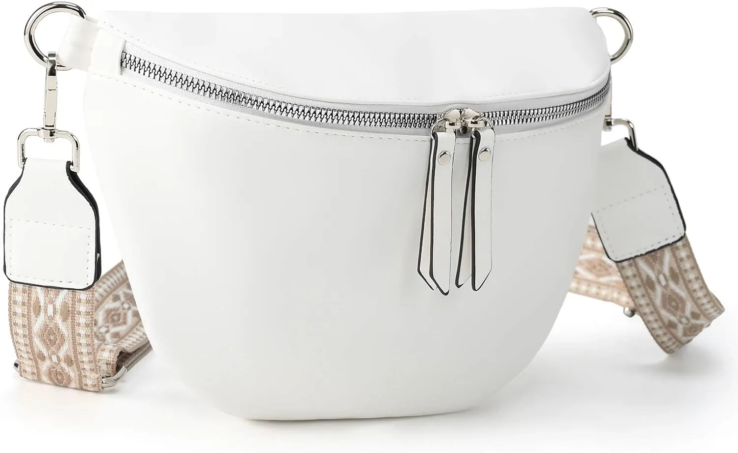 Fanny Packs for Women Cross Body Belt Bag for Women with Guitar Strap PU Leather Crossbody Bags for Women Trendy Cute Designer Bum Bags for Travel Everyday(White)