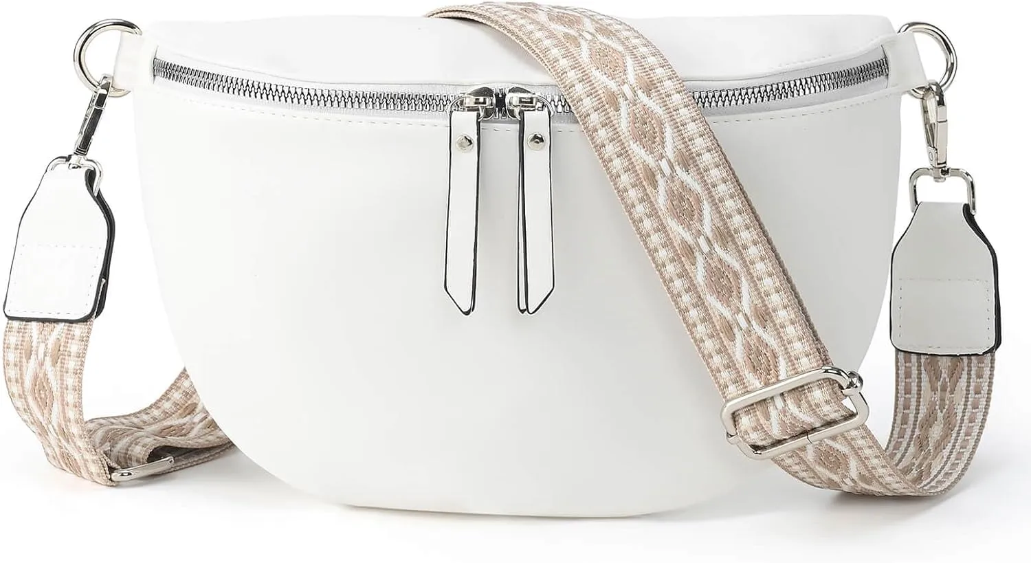 Fanny Packs for Women Cross Body Belt Bag for Women with Guitar Strap PU Leather Crossbody Bags for Women Trendy Cute Designer Bum Bags for Travel Everyday(White)