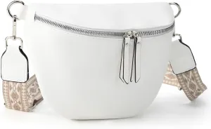 Fanny Packs for Women Cross Body Belt Bag for Women with Guitar Strap PU Leather Crossbody Bags for Women Trendy Cute Designer Bum Bags for Travel Everyday(White)