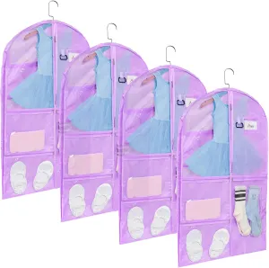 Fanwoli Clear PVC Dance Costume Bags (4 Pack), 40 Inch Garment Bag for Dance Competitions, Cheerleader Uniform Bag, with 4 Zipper Pockets