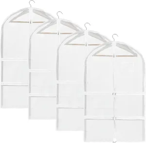 Fanwoli Dance Costume Bags (4 Pack Clear PVC), 40 Inch Garment Bag for Dance Competitions, Cheerleader Uniform Bag, with 4 Zipper Pockets