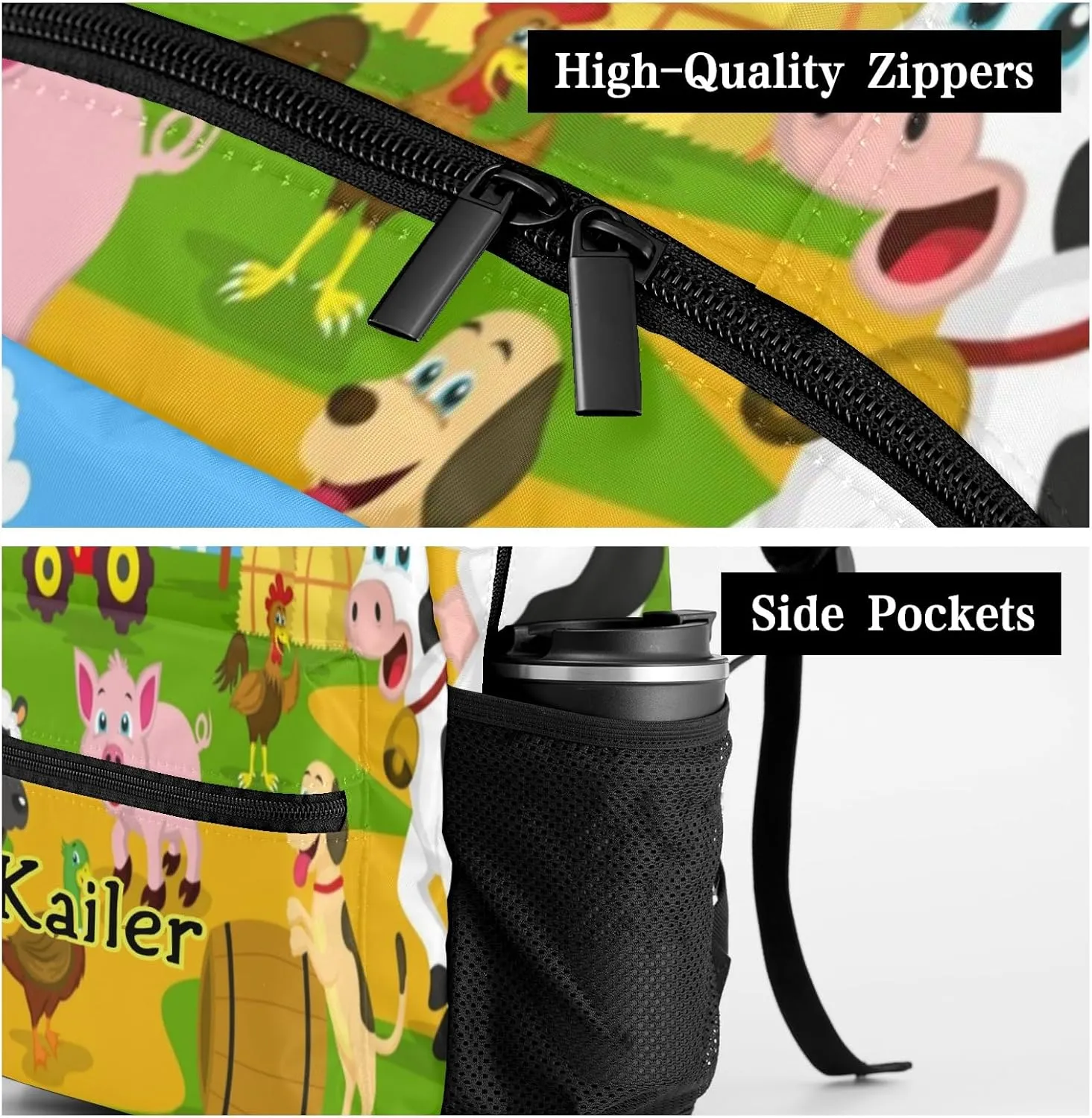 Farm House Animals Personalized School Backpack for Kid Boy Girls Primary Daypack Bookbag Custom Name Travel Bag