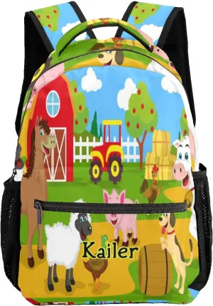 Farm House Animals Personalized School Backpack for Kid Boy Girls Primary Daypack Bookbag Custom Name Travel Bag