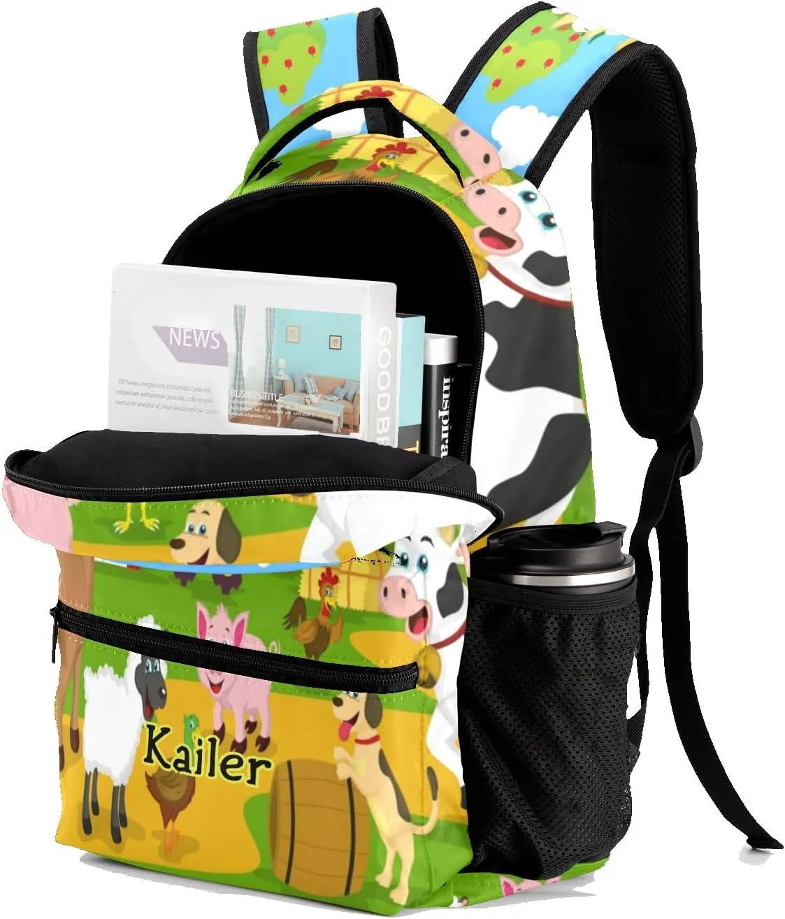 Farm House Animals Personalized School Backpack for Kid Boy Girls Primary Daypack Bookbag Custom Name Travel Bag
