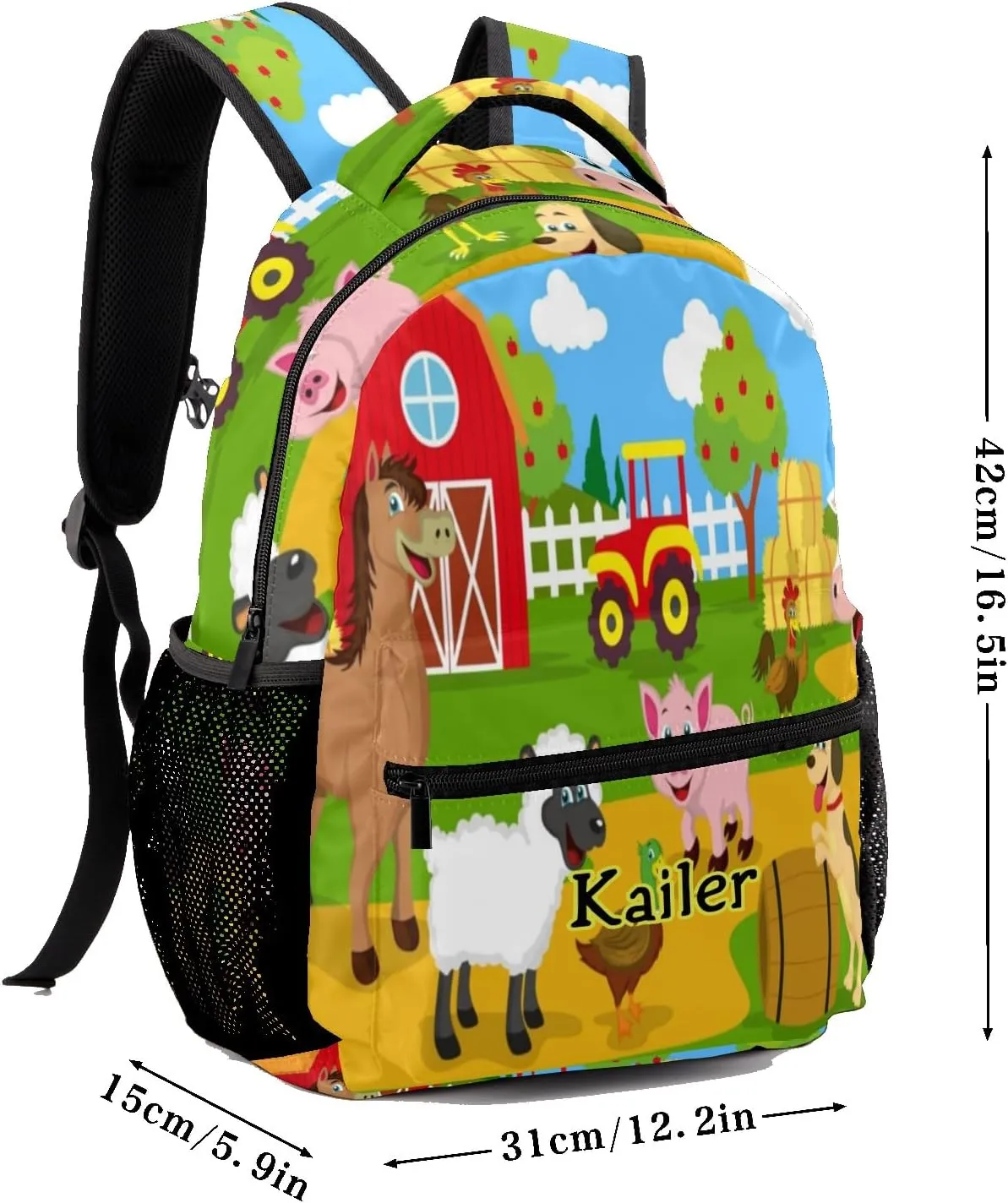 Farm House Animals Personalized School Backpack for Kid Boy Girls Primary Daypack Bookbag Custom Name Travel Bag