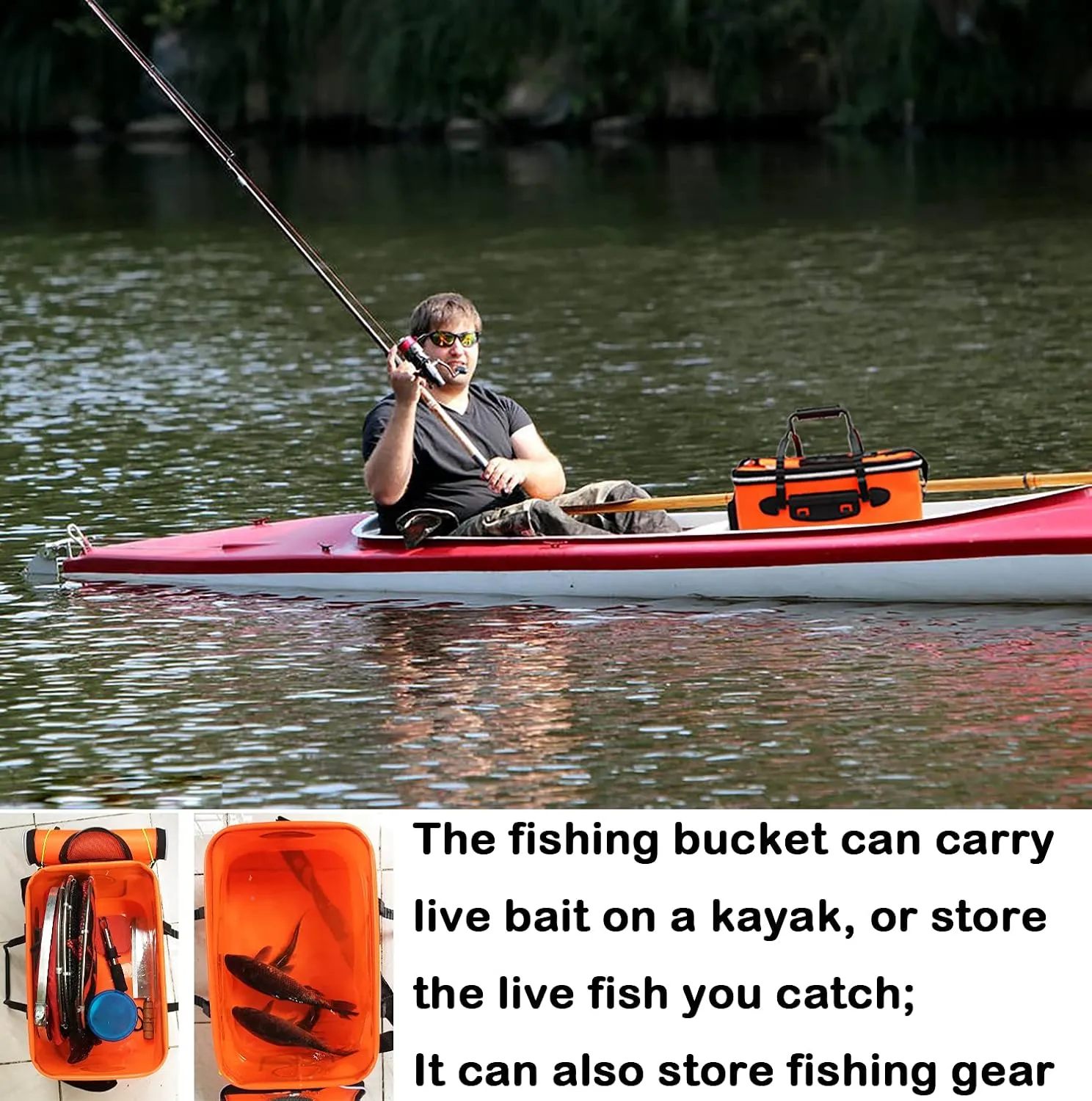 Fishing Bucket, 6Gallon/8Gallon/10Gallon Foldable Fish Bucket,Live Fish Container Multi-Functional Live Fish Bait Bucket,Outdoor Camping EVA Fishing Bag and Fish Protection Bucket