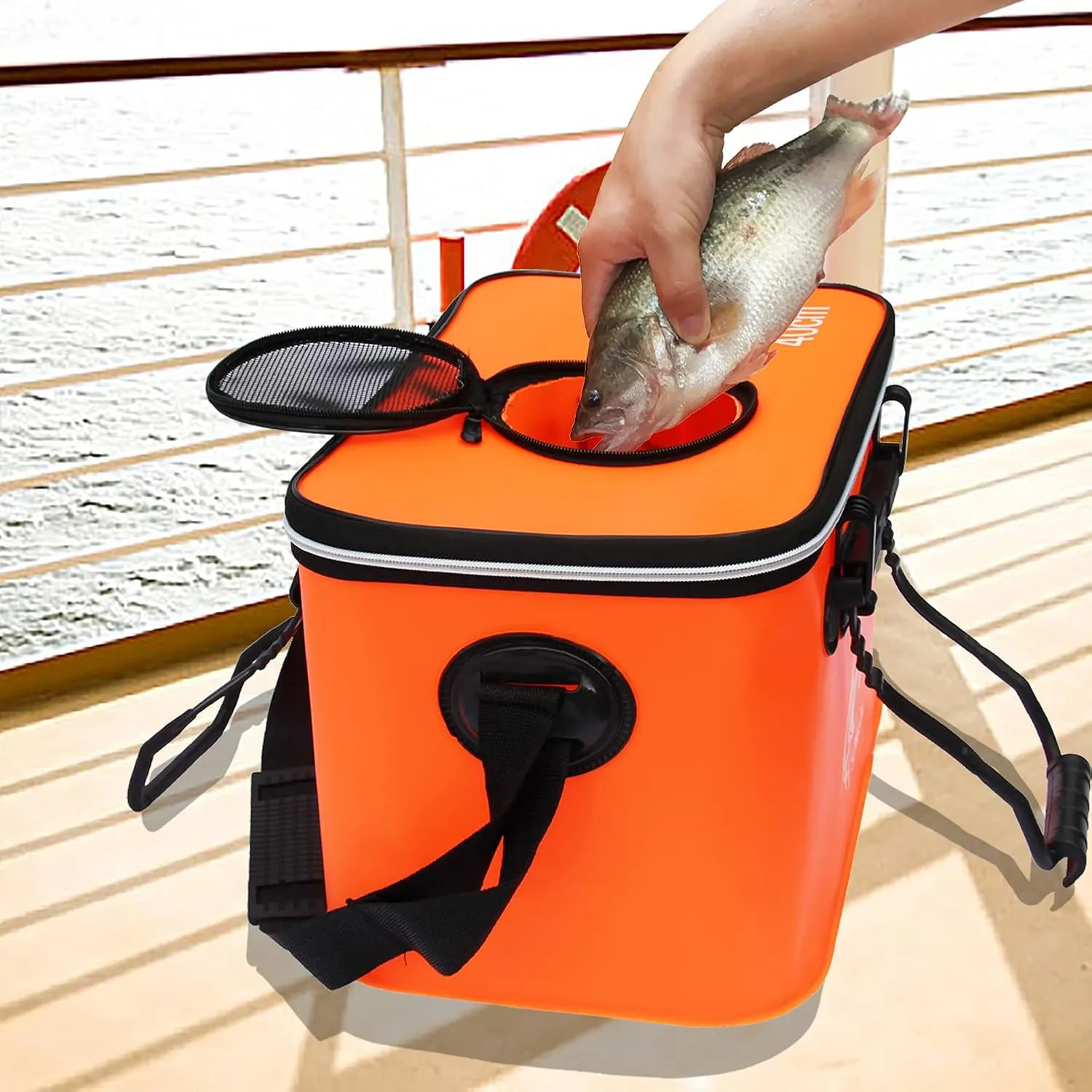 Fishing Bucket, 6Gallon/8Gallon/10Gallon Foldable Fish Bucket,Live Fish Container Multi-Functional Live Fish Bait Bucket,Outdoor Camping EVA Fishing Bag and Fish Protection Bucket