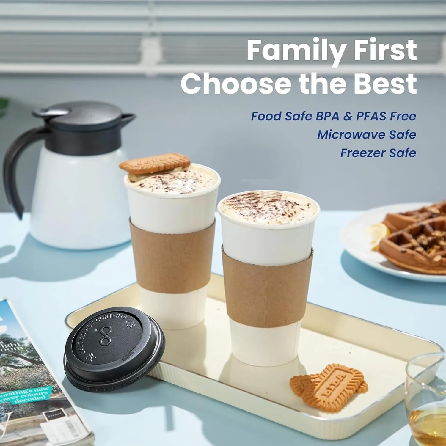 Fit Meal Prep 100 Pack 16 oz Disposable Coffee Cups with Lids, Sleeves, Leak-Proof To Go Coffee Cups with Lids, Durable Paper Cups for Hot Beverage, Home, Office, Party