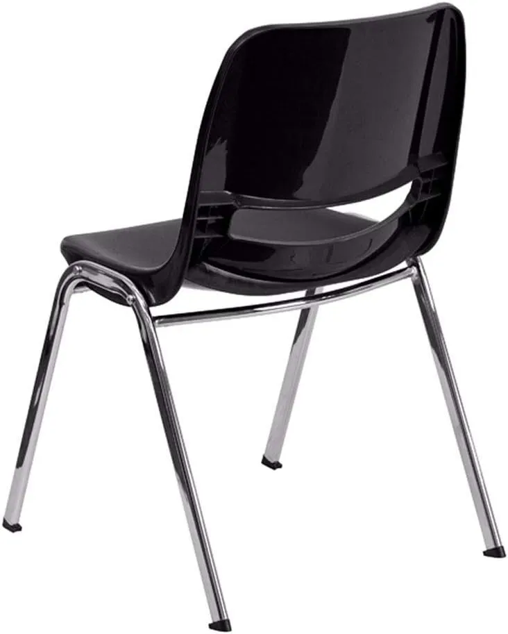 Flash Furniture 5 Pack HERCULES Series 880 lb. Capacity Black Ergonomic Shell Stack Chair with Chrome Frame and 18'' Seat Height