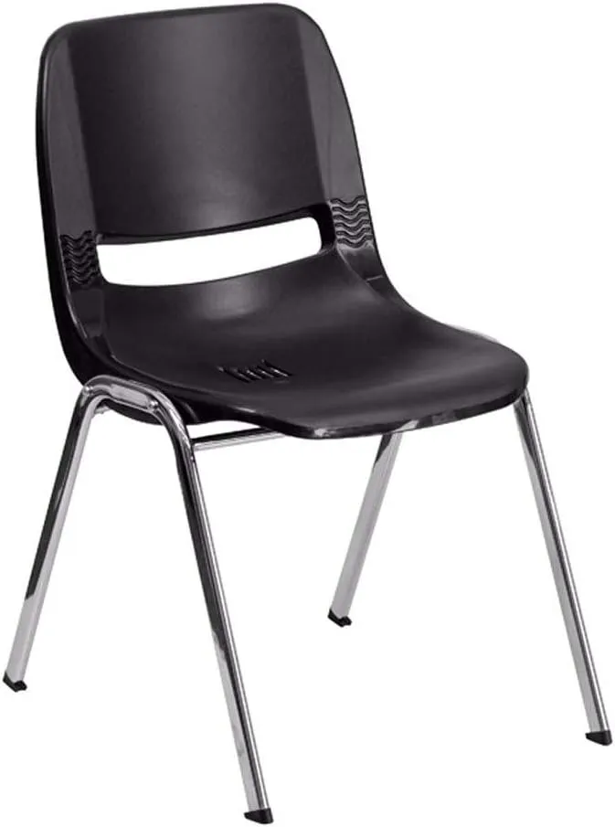 Flash Furniture 5 Pack HERCULES Series 880 lb. Capacity Black Ergonomic Shell Stack Chair with Chrome Frame and 18'' Seat Height