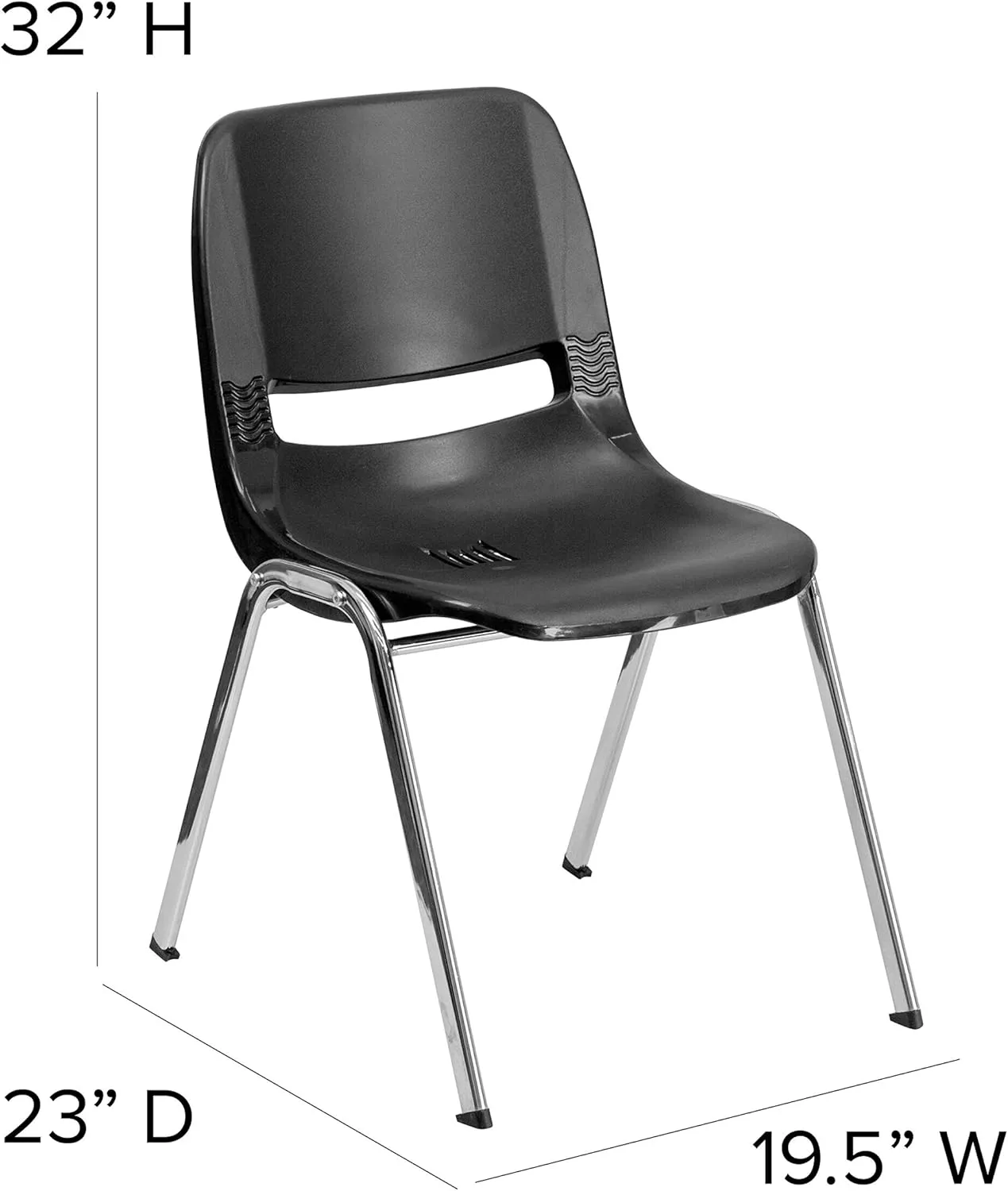 Flash Furniture 5 Pack HERCULES Series 880 lb. Capacity Black Ergonomic Shell Stack Chair with Chrome Frame and 18'' Seat Height