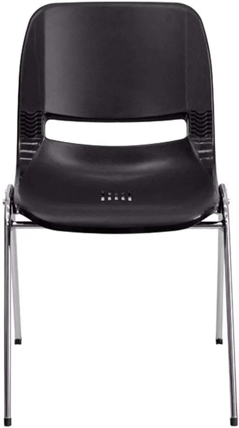 Flash Furniture 5 Pack HERCULES Series 880 lb. Capacity Black Ergonomic Shell Stack Chair with Chrome Frame and 18'' Seat Height