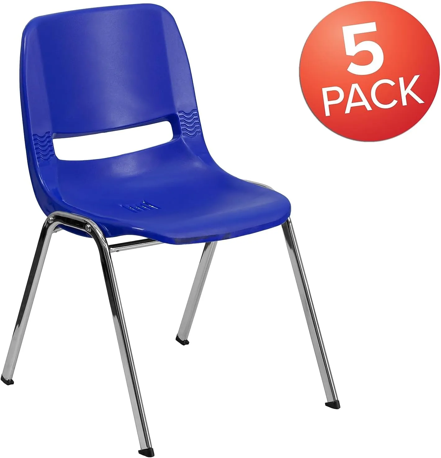 Flash Furniture 5 Pack HERCULES Series 880 lb. Capacity Navy Ergonomic Shell Stack Chair with Chrome Frame and 18'' Seat Height