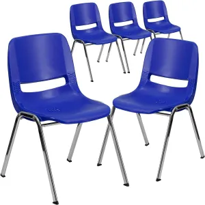 Flash Furniture 5 Pack HERCULES Series 880 lb. Capacity Navy Ergonomic Shell Stack Chair with Chrome Frame and 18'' Seat Height