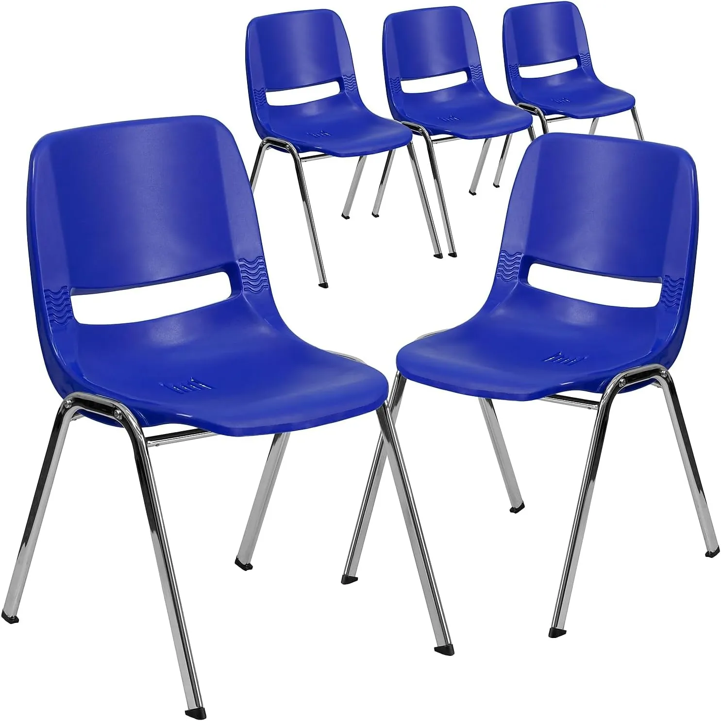 Flash Furniture 5 Pack HERCULES Series 880 lb. Capacity Navy Ergonomic Shell Stack Chair with Chrome Frame and 18'' Seat Height