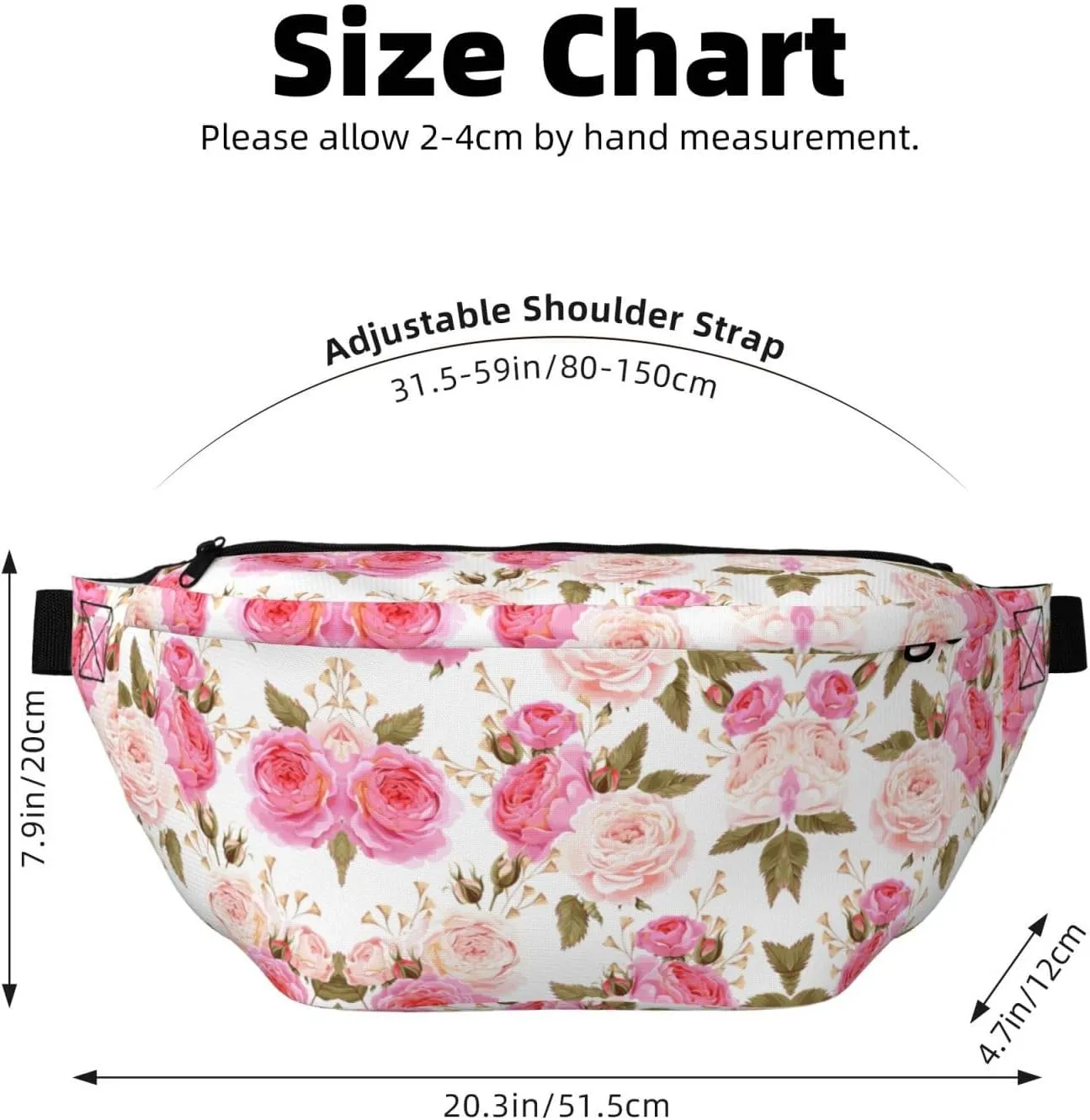 Floral Flower Rose Pink Fanny Pack Crossbody Bag â€“ Fashionable Sling Bag for Travel, Running, Cycling, and Everyday Use