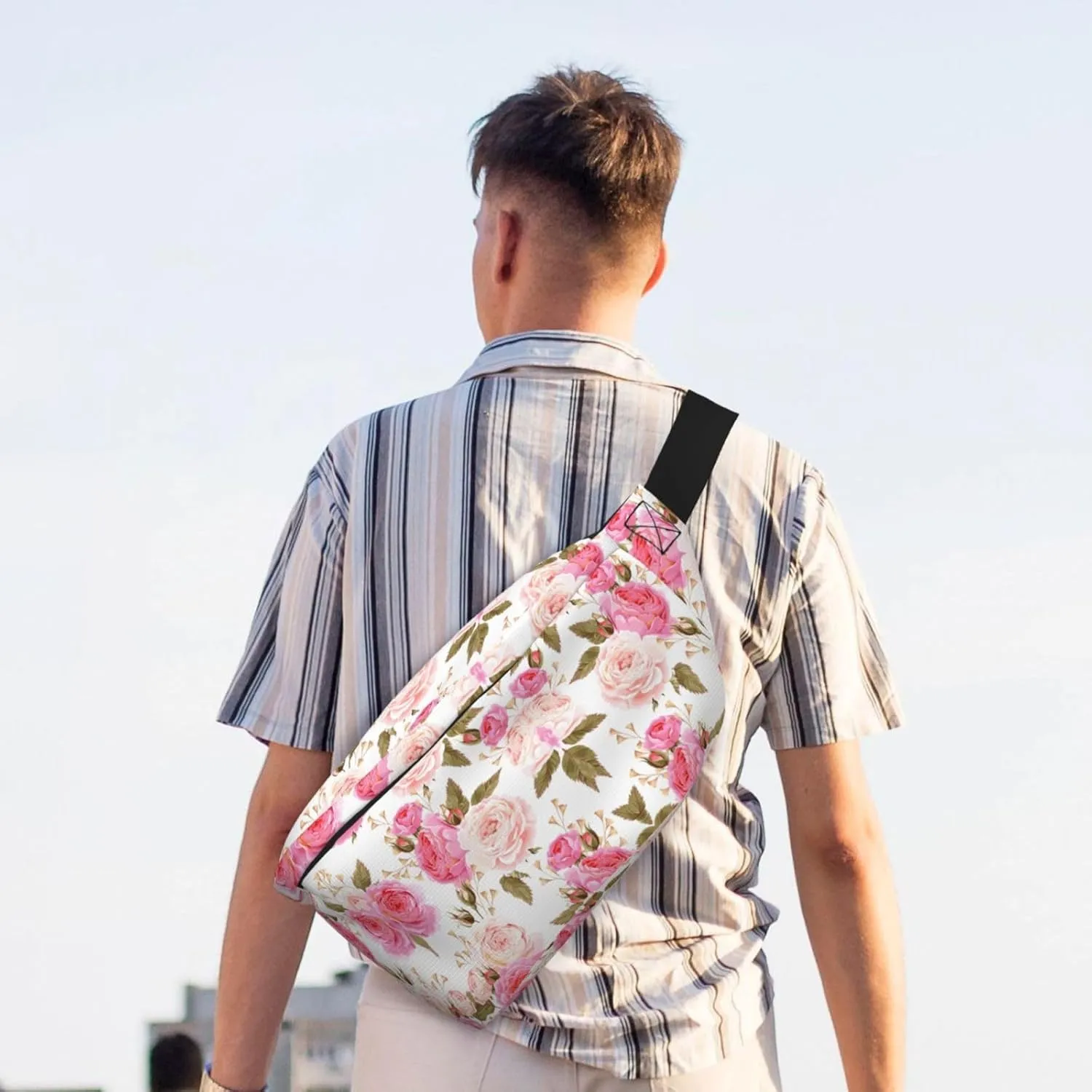 Floral Flower Rose Pink Fanny Pack Crossbody Bag â€“ Fashionable Sling Bag for Travel, Running, Cycling, and Everyday Use