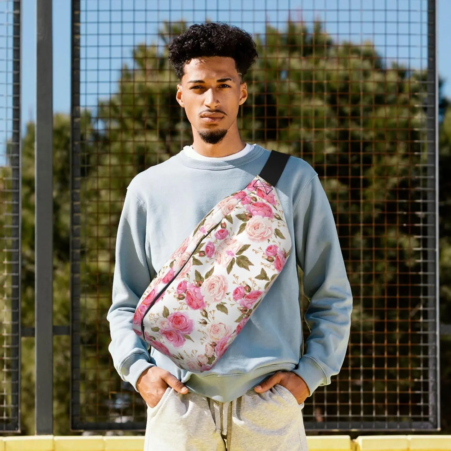 Floral Flower Rose Pink Fanny Pack Crossbody Bag â€“ Fashionable Sling Bag for Travel, Running, Cycling, and Everyday Use