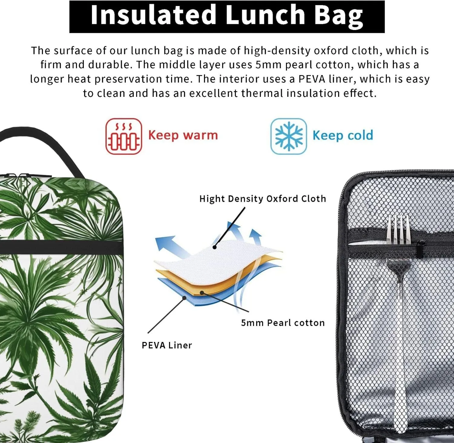 Flowering Herbs And Herbaceous Plants Insulated Lunch Bag For Men Women Lunchbox Designed For Office Work Travel