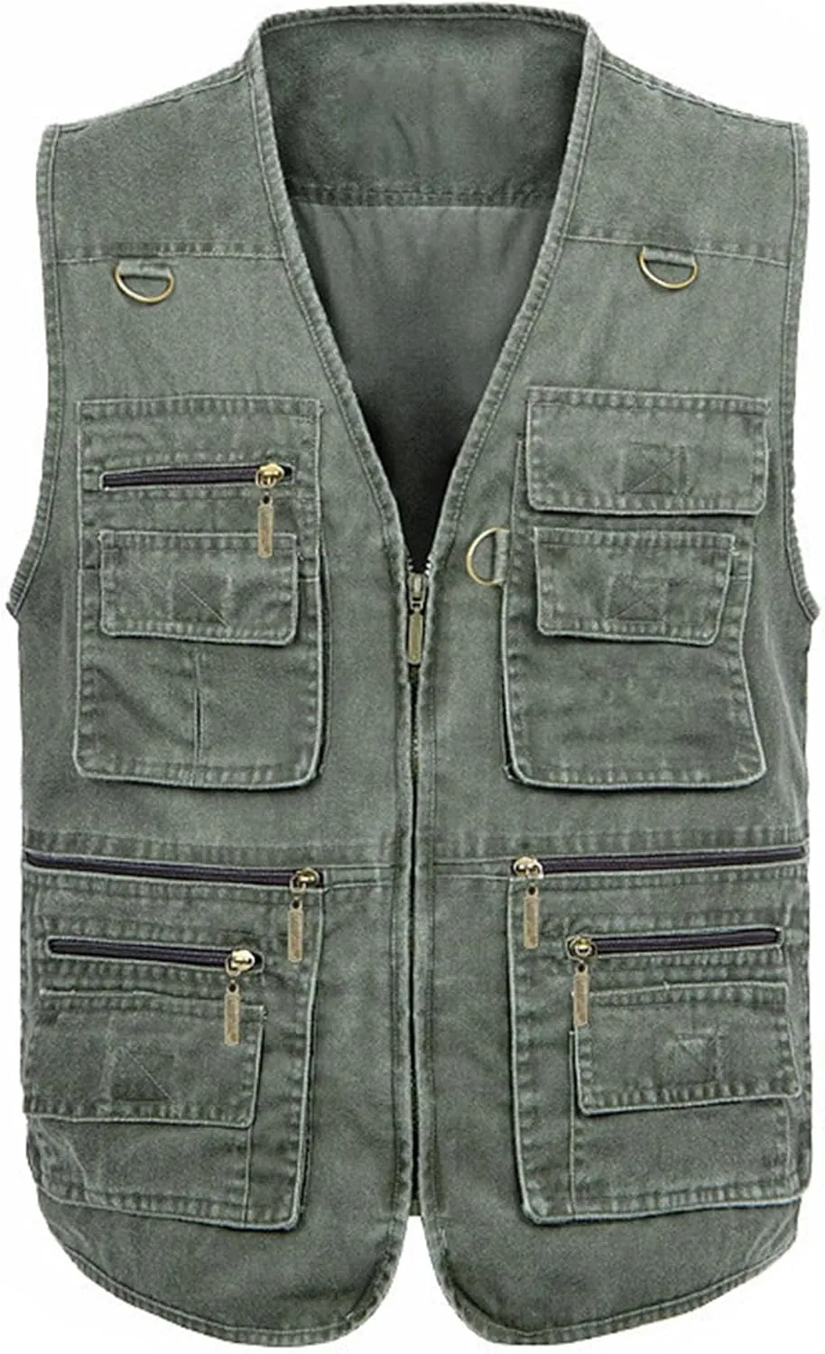Flygo Men's Fishing Multi Pockets Plus Size Photography Outdoor Climbing Causual Tactical Multi Use Vest (Army Green, Small)