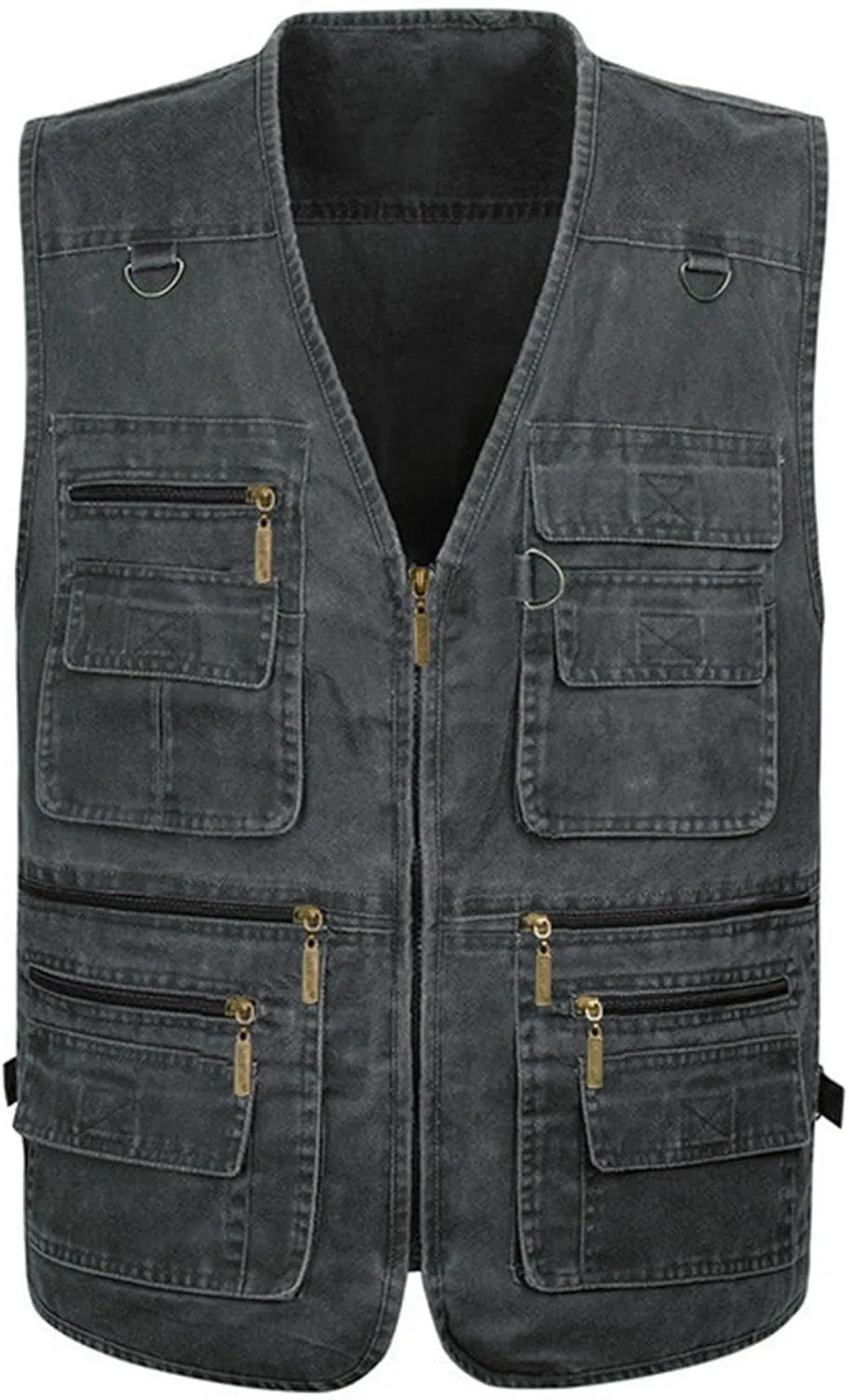 Flygo Men's Fishing Multi Pockets Plus Size Photography Outdoor Climbing Causual Tactical Multi Use Vest (Grey, Small)