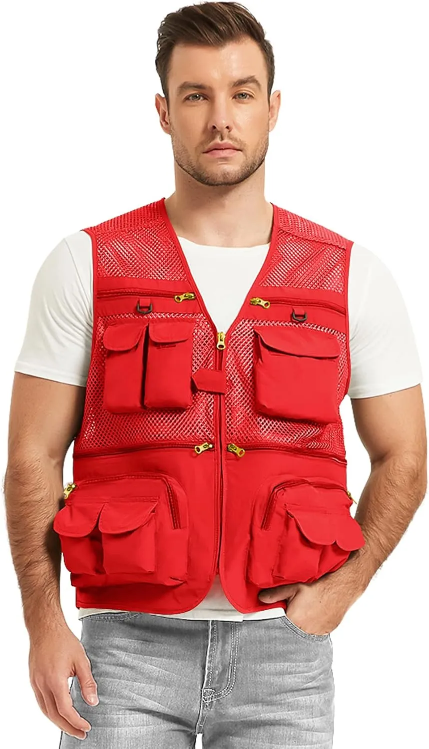 Flygo Mens Summer Outdoor Work Safari Fishing Travel Photo Vest with Pockets