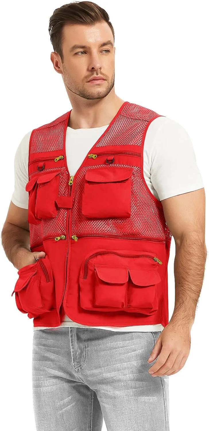 Flygo Mens Summer Outdoor Work Safari Fishing Travel Photo Vest with Pockets