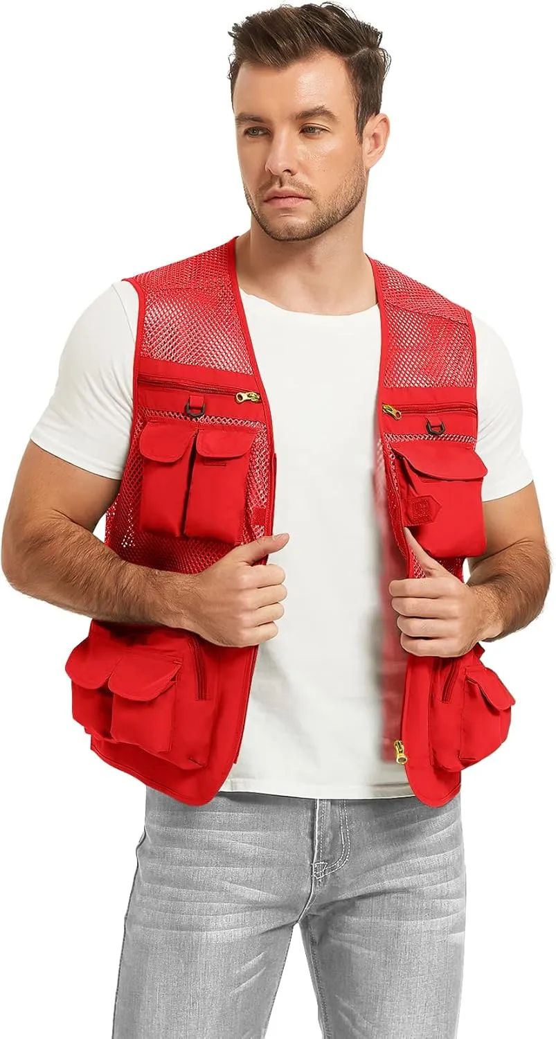Flygo Mens Summer Outdoor Work Safari Fishing Travel Photo Vest with Pockets